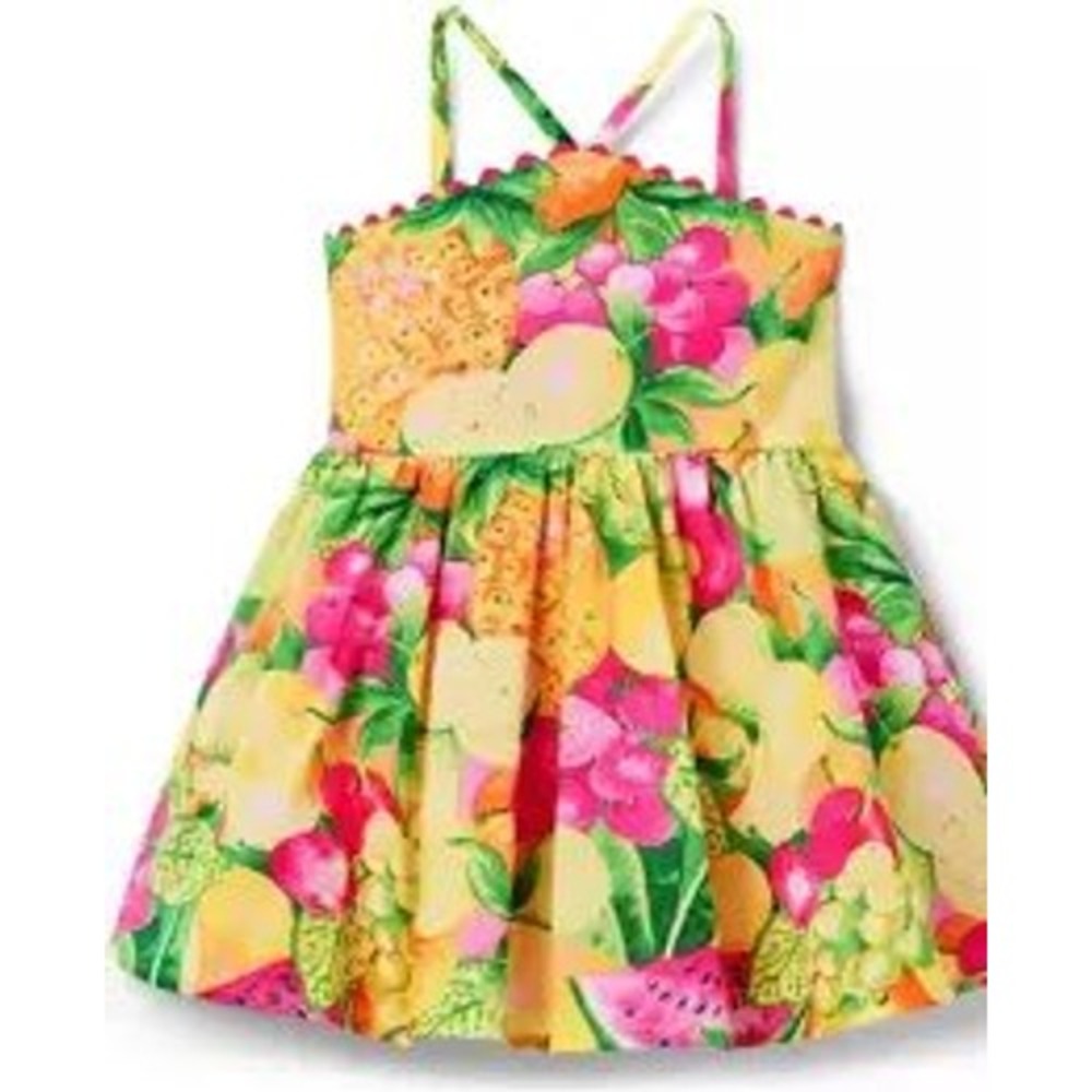 Janie and Jack Girls Fruit Print Pom Pom Trim Sun Dress Size 7 Pineapple Berry